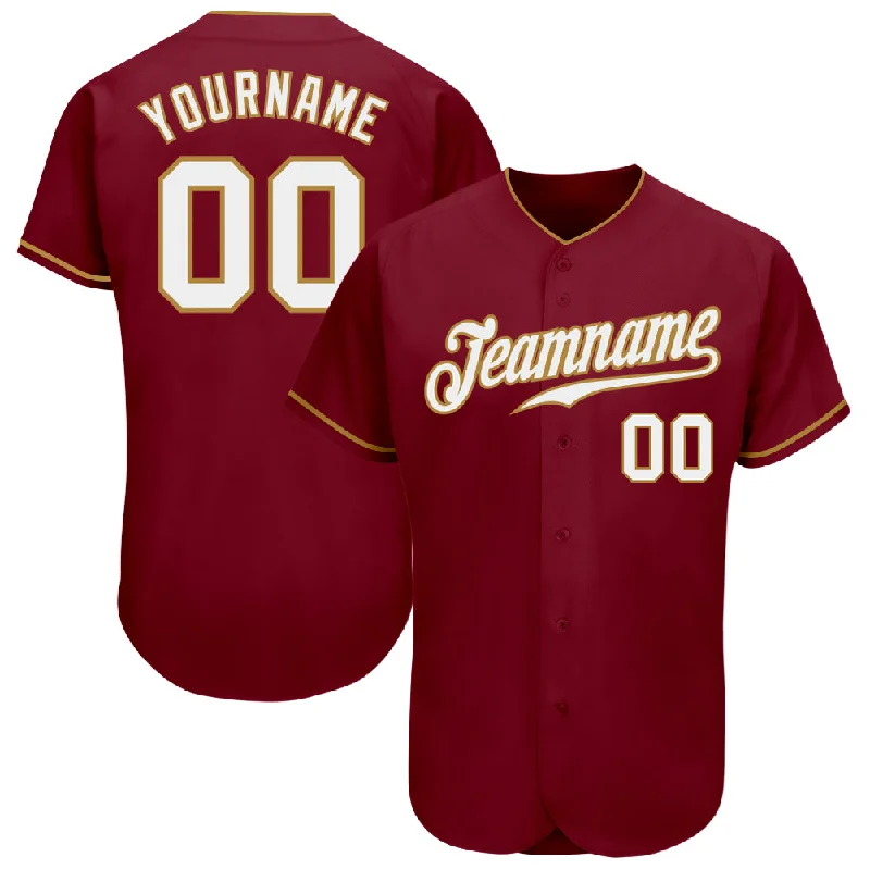 Custom Crimson White-Old Gold Authentic Baseball Jersey