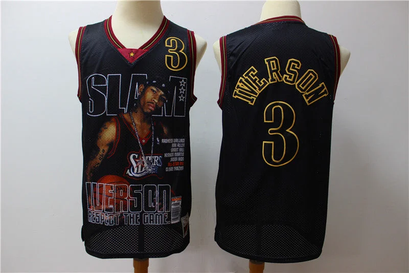 76ers 3 Allen Iverson Black Hardwood Classics Limited Edition Basketball Jersey