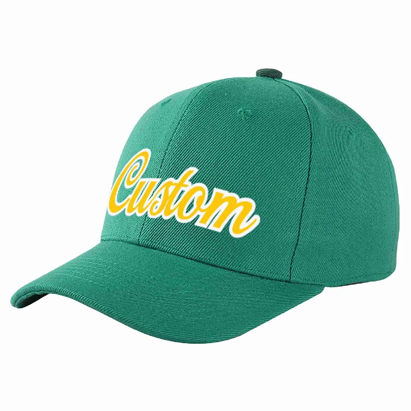 Custom Light Green Gold-White Curved Eaves Sport Baseball Cap Design for Men/Women/Youth