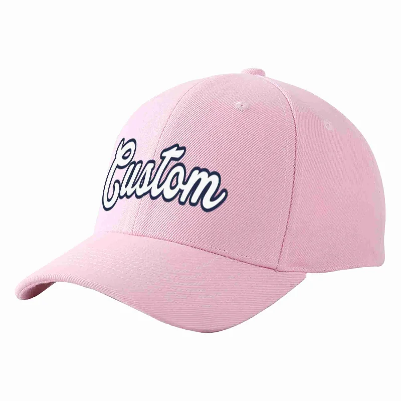 Custom Pink White-Navy Curved Eaves Sport Baseball Cap Design for Men/Women/Youth