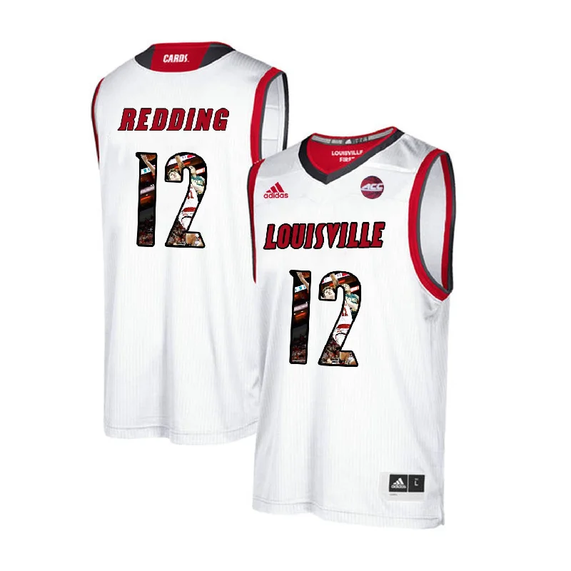 Louisville Cardinals 12 Jacob Redding White With Portrait Print College Basketball Basketball Jersey