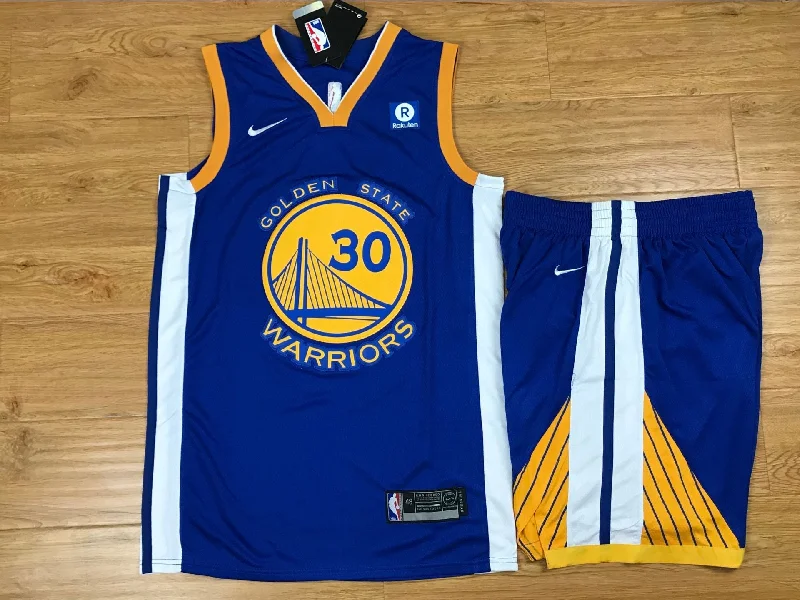 Warriors 30 Stephen Curry Blue Swingman Basketball Jersey(With Shorts)