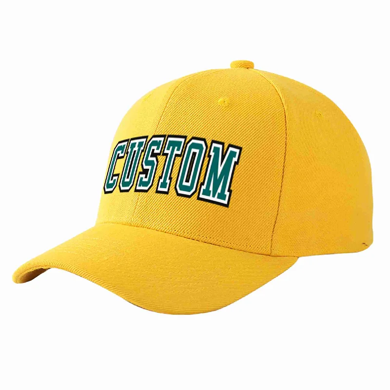 Custom Gold Aqua-White Curved Eaves Sport Baseball Cap Design for Men/Women/Youth