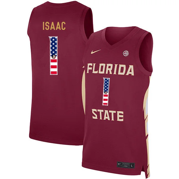 Florida State Seminoles 1 Jonathan Isaac Red USA Flag Basketball College Basketball Jersey