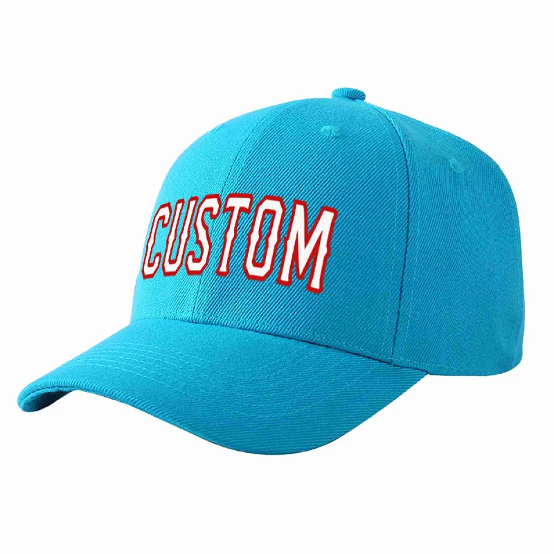 Custom Aqua White-Red Curved Eaves Sport Baseball Cap Design for Men/Women/Youth