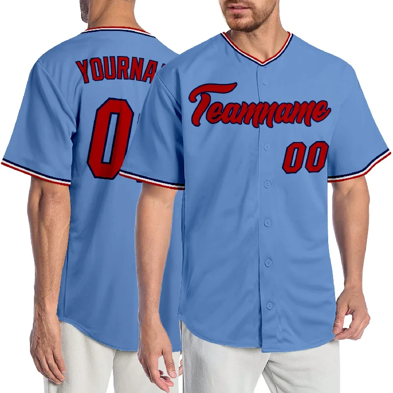 Custom Light Blue Red-Navy Authentic Baseball Jersey