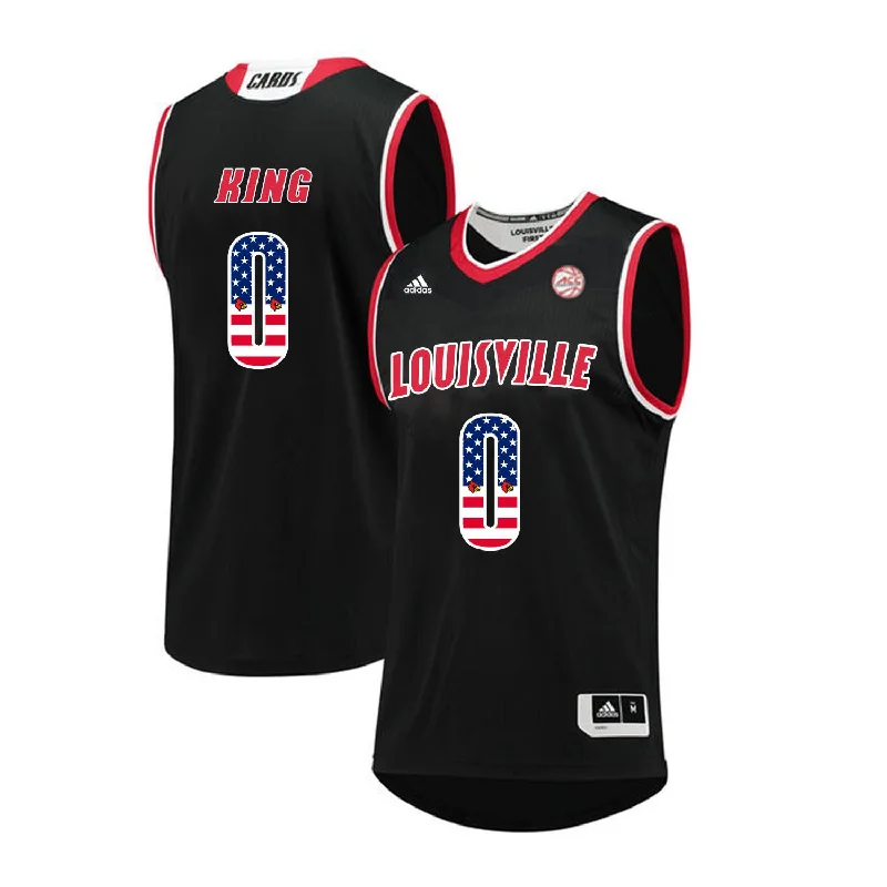 Louisville Cardinals 0 Diamond King Black USA Flag College Basketball Basketball Jersey