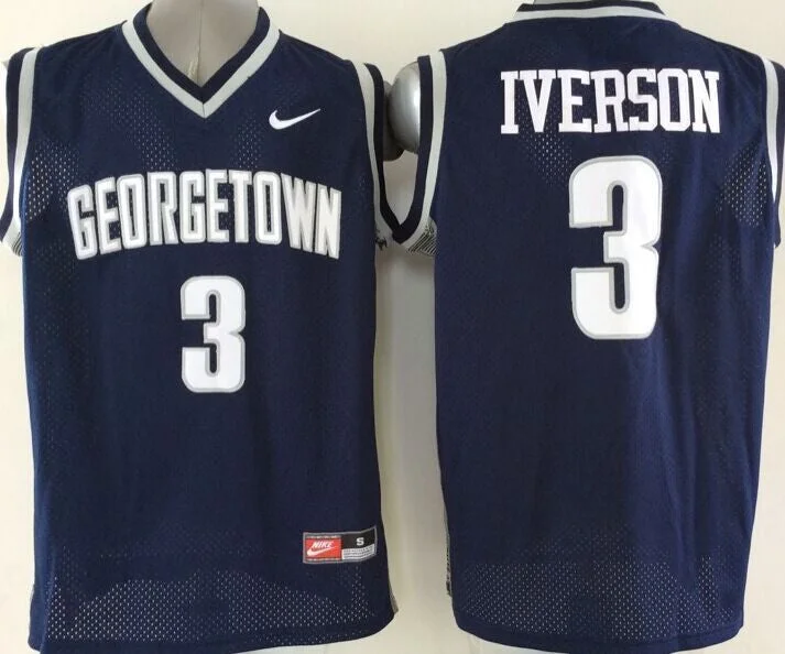 Georgetown Hoyas 3 Iverson Blue College Basketball Jersey