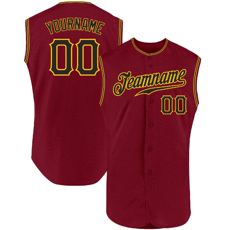 Custom Crimson Black-Gold Authentic Sleeveless Baseball Jersey