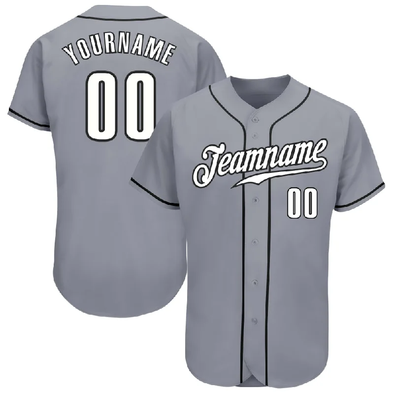 Custom Gray White-Black Authentic Baseball Jersey