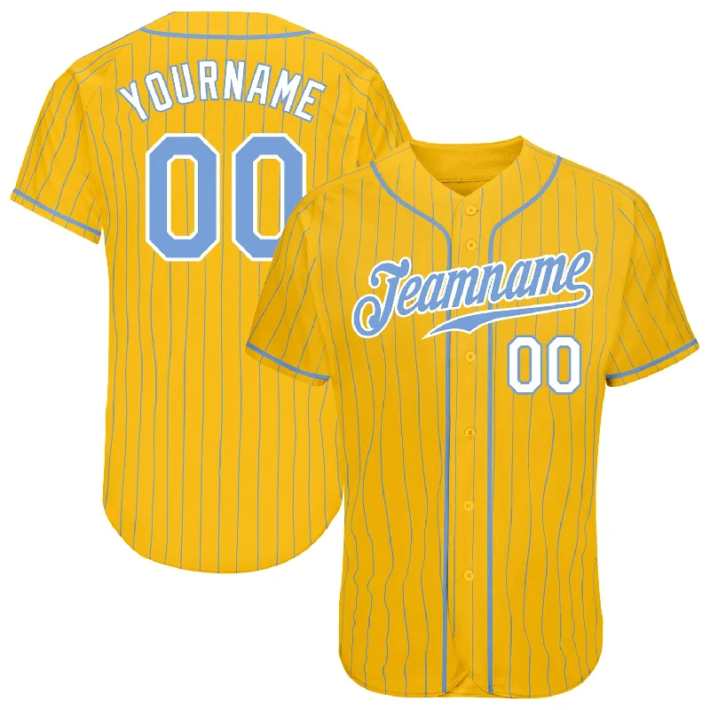 Custom Yellow Light Blue Pinstripe Light Blue-White Authentic Baseball Jersey