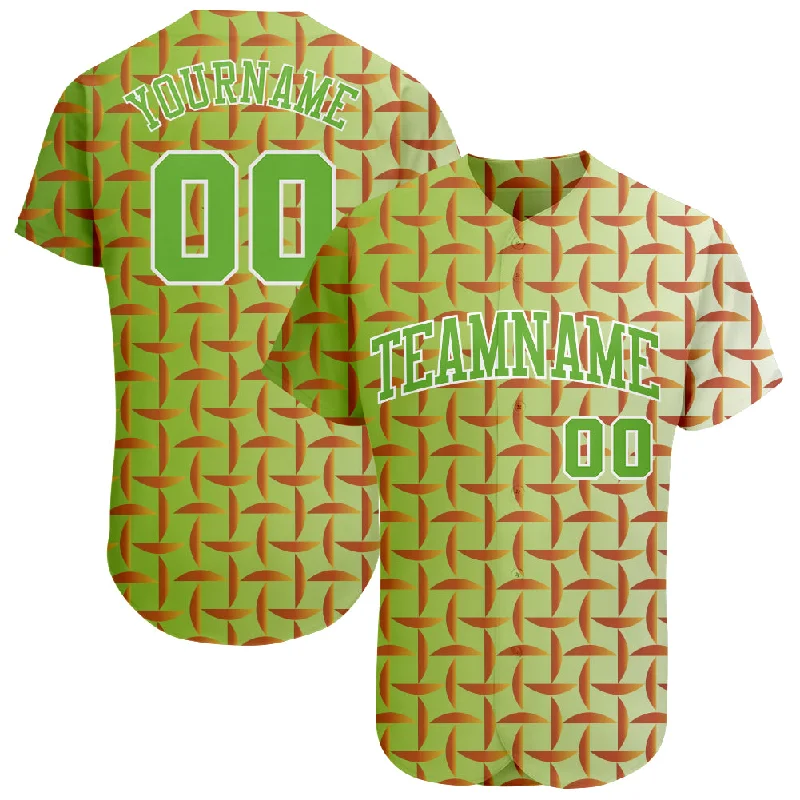 Custom Green Neon Green-White 3D Pattern Design Authentic Baseball Jersey