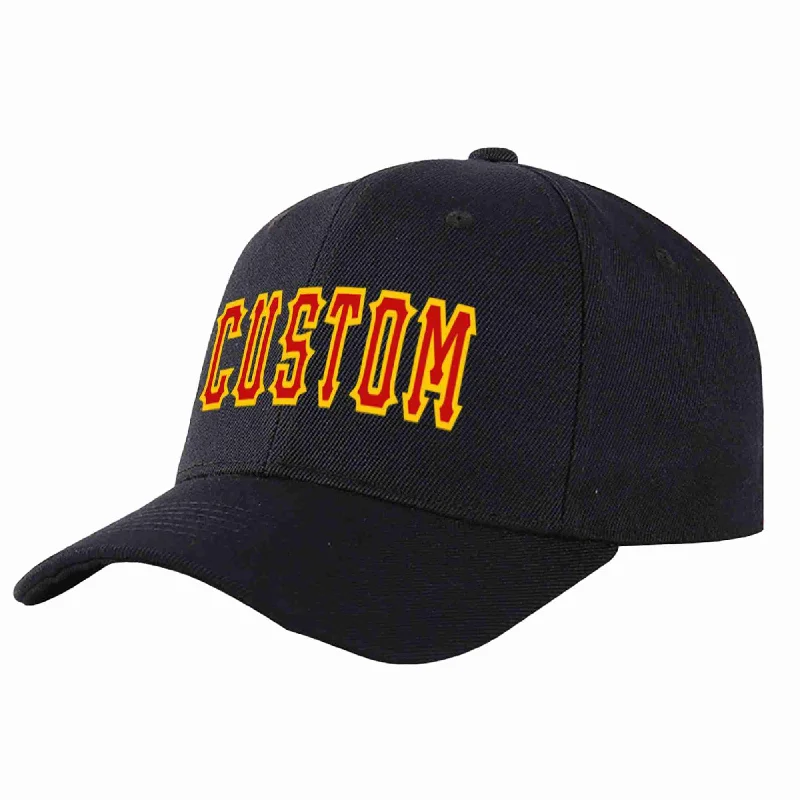 Custom Black Red-Yellow Curved Eaves Sport Baseball Cap Design for Men/Women/Youth