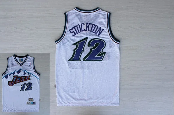 Jazz 12 Stockton White Hardwood Classics Basketball Jerseys