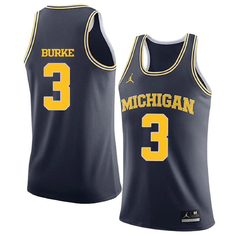 University of Michigan 3 Trey Burke Navy College Basketball Basketball Jersey