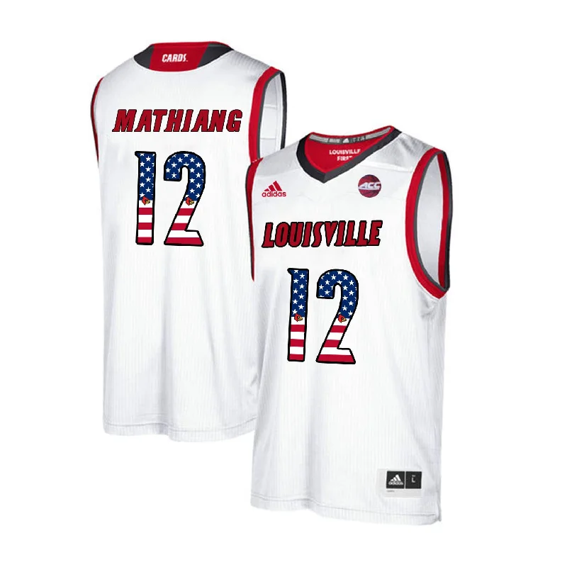 Louisville Cardinals 12 Mangok Mathiang White USA Flag College Basketball Basketball Jersey