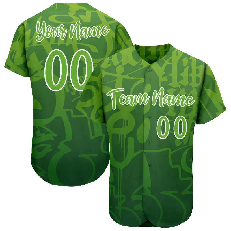 Custom Graffiti Pattern Green-White 3D Green Authentic Baseball Jersey