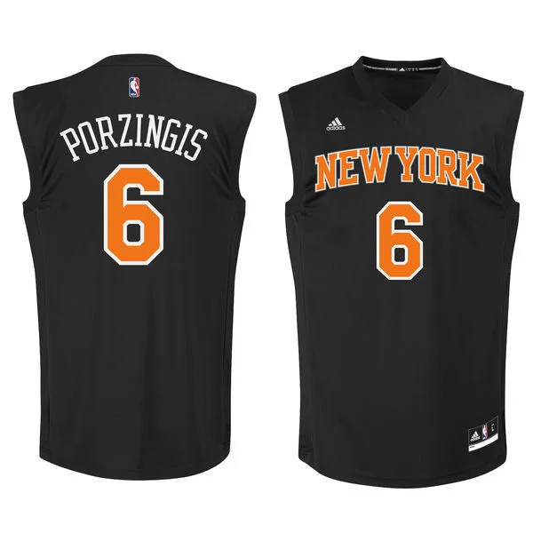 Knicks 6 Kristaps Porzingis Black Fashion Replica Basketball Jersey