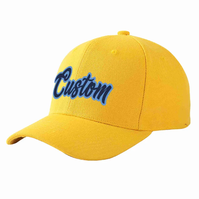 Custom Gold Navy-Light Blue Curved Eaves Sport Baseball Cap Design for Men/Women/Youth