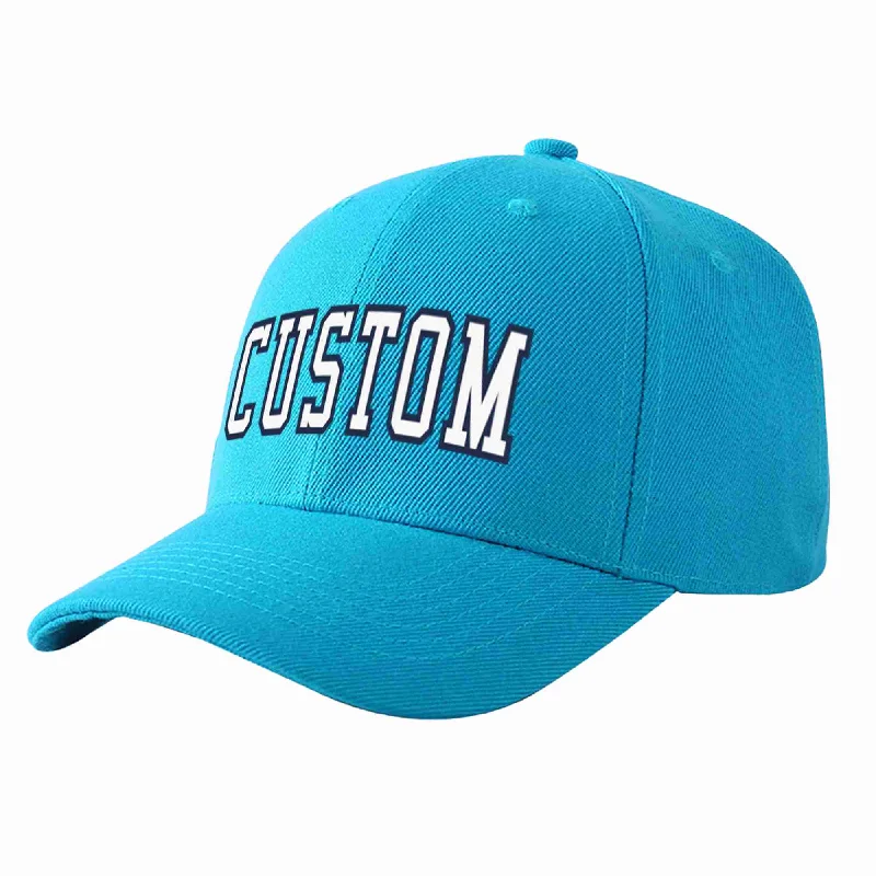 Custom Aqua White-Navy Curved Eaves Sport Baseball Cap Design for Men/Women/Youth