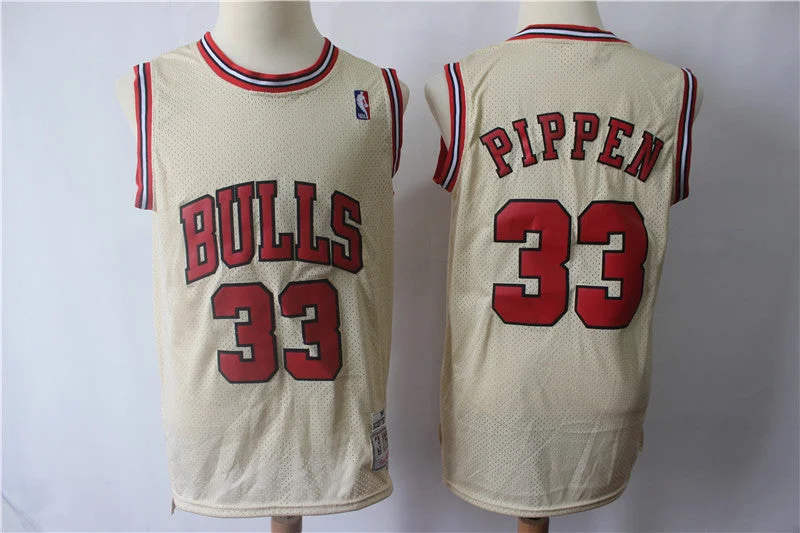 Bulls 33 Scottie Pippen Cream Hardwood Classics Basketball Jersey