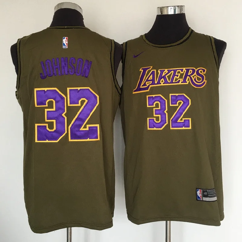 Lakers 32 Magic Johnson Olive Swingman Basketball Jersey