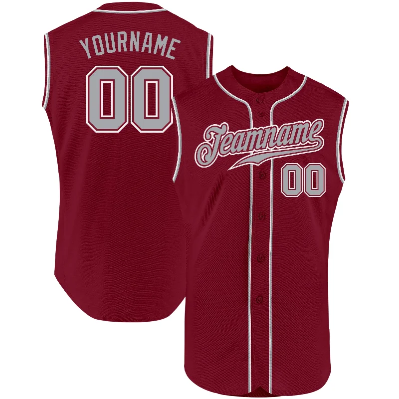 Custom Crimson Gray-White Authentic Sleeveless Baseball Jersey