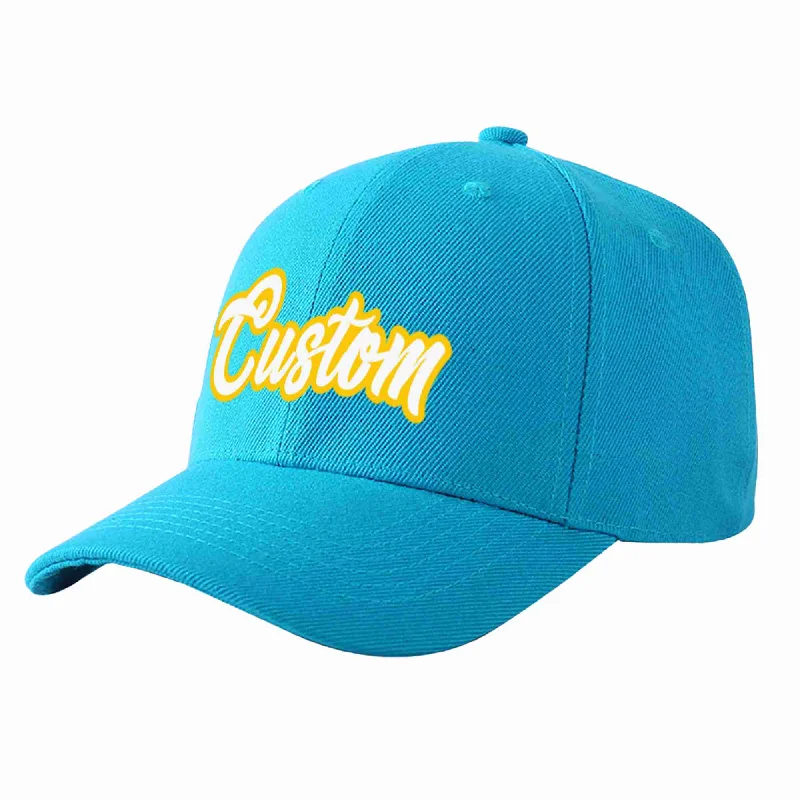 Custom Aqua White-Gold Curved Eaves Sport Baseball Cap Design for Men/Women/Youth