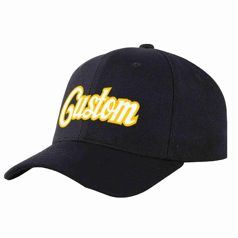 Custom Black White-Gold Curved Eaves Sport Baseball Cap Design for Men/Women/Youth