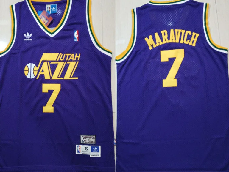 Jazz 7 Pete Maravich Purple Hardwood Classics Basketball Jersey