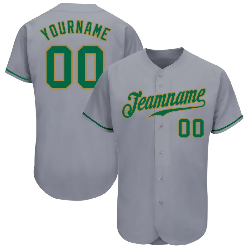 Custom Gray Kelly Green-Old Gold Authentic Baseball Jersey