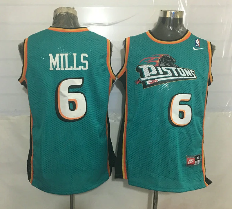 Pistons 6 Terry Mills Teal Stitched Basketball Jersey