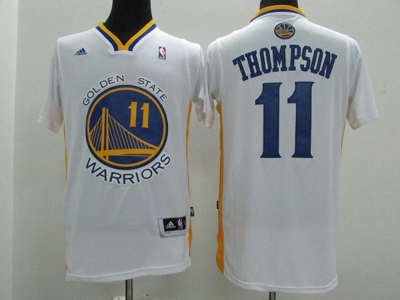 Warriors 11 Klay Thompson White Short Sleeve Basketball Jersey