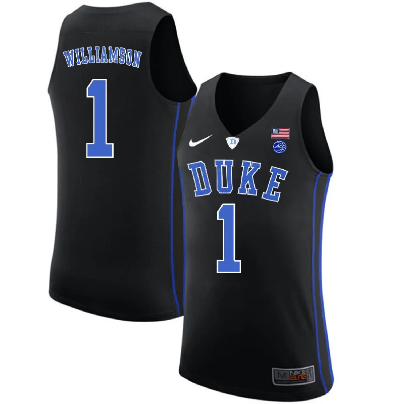 Duke Blue Devils 1 Zion Williamson Black College Basketabll Basketball Jersey