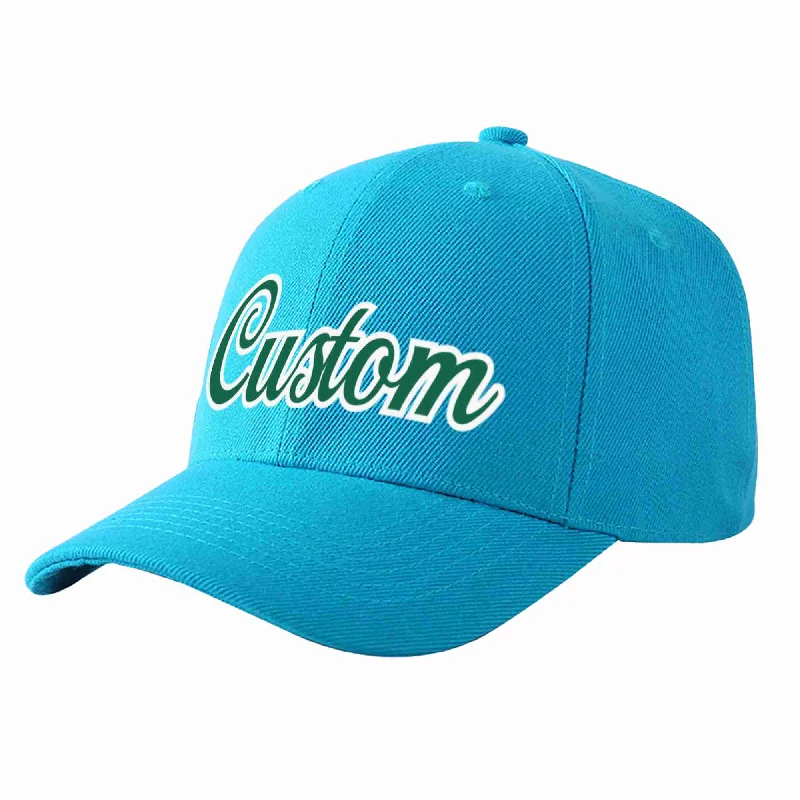 Custom Aqua Kelly Green-White Curved Eaves Sport Baseball Cap Design for Men/Women/Youth