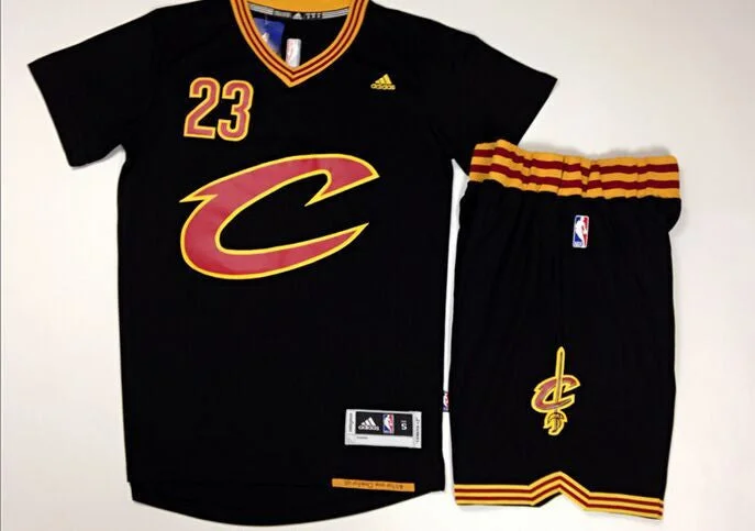 Cavaliers 23 LeBron James Black Short Sleeve Swingman Basketball Jersey(With Shorts)