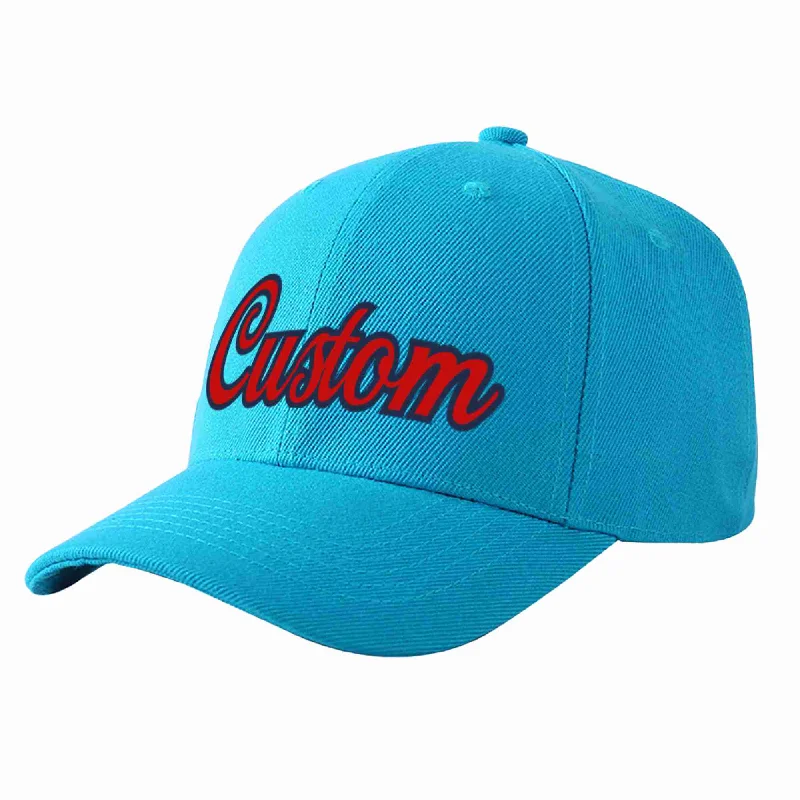 Custom Aqua Red-Navy Curved Eaves Sport Baseball Cap Design for Men/Women/Youth