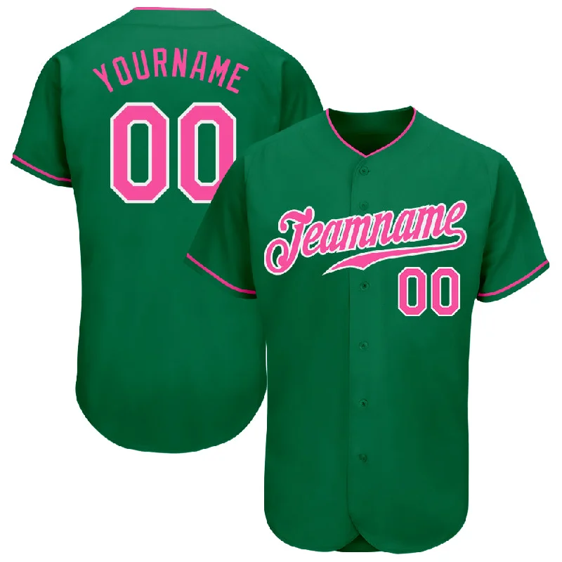 Custom Kelly Green Pink-White Authentic Baseball Jersey