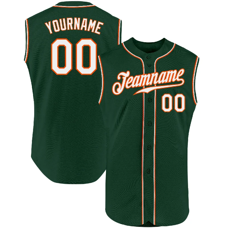 Custom Green White-Orange Authentic Sleeveless Baseball Jersey