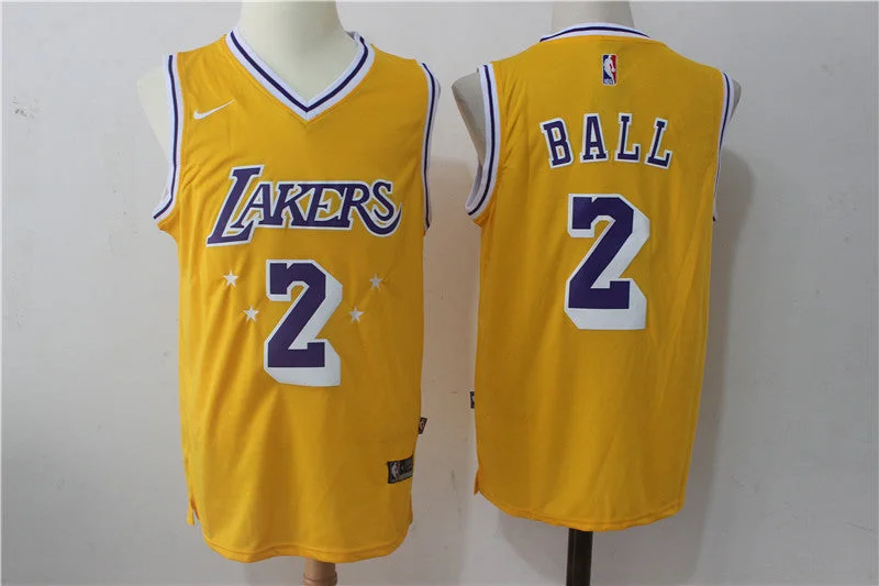 Lakers 2 Lonzo Ball Yellow w Purple Number Basketball Jersey