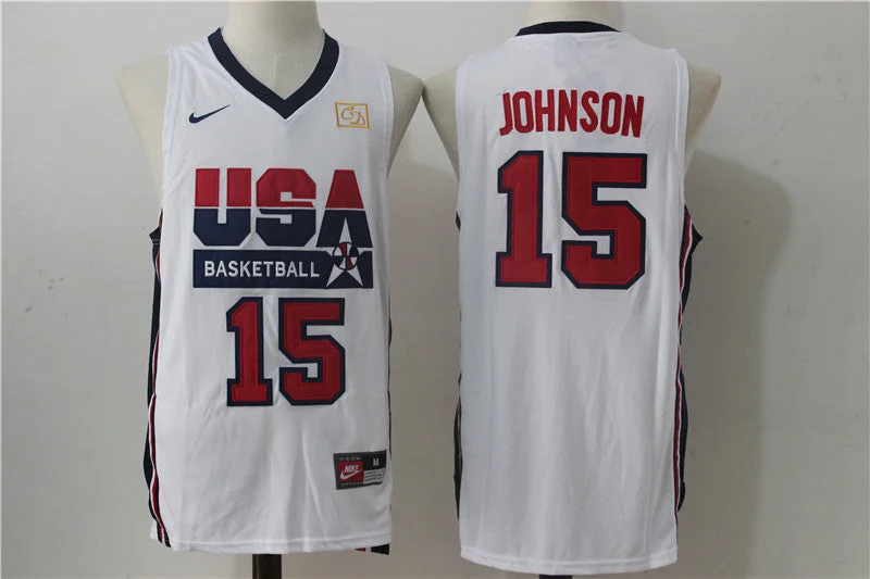 USA 15 Magic Johnson White 1992 Dream Team Stitched Basketball Jersey