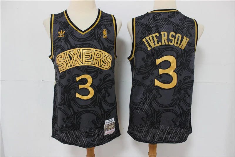 76ers 3 Allen Iverson Black Hardwood Classics Basketball Jersey