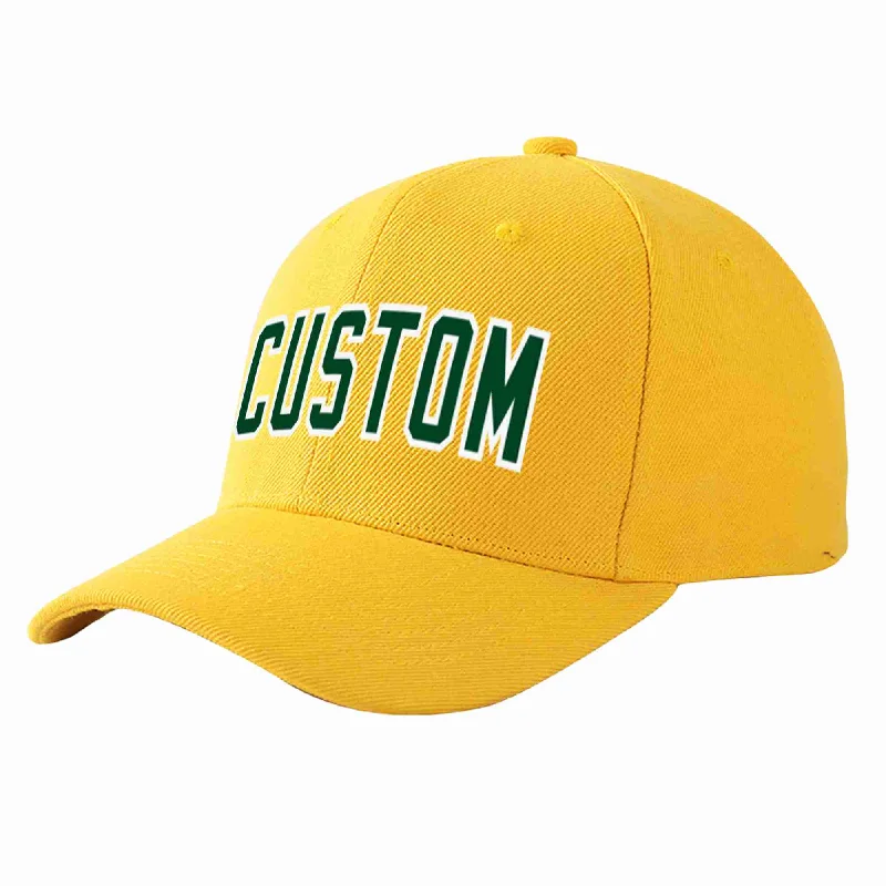 Custom Gold Green-White Curved Eaves Sport Baseball Cap Design for Men/Women/Youth