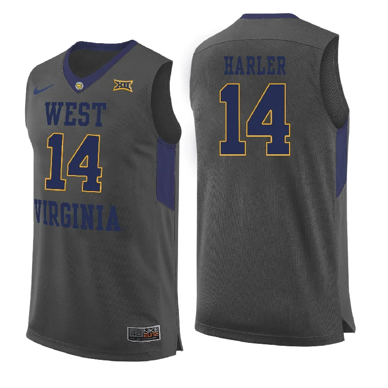 West Virginia Mountaineers 14 Chase Harler Gray College Basketball Basketball Jersey