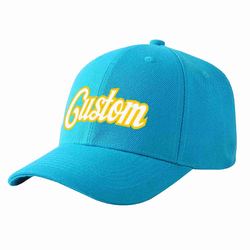 Custom Aqua White-Gold Curved Eaves Sport Baseball Cap Design for Men/Women/Youth