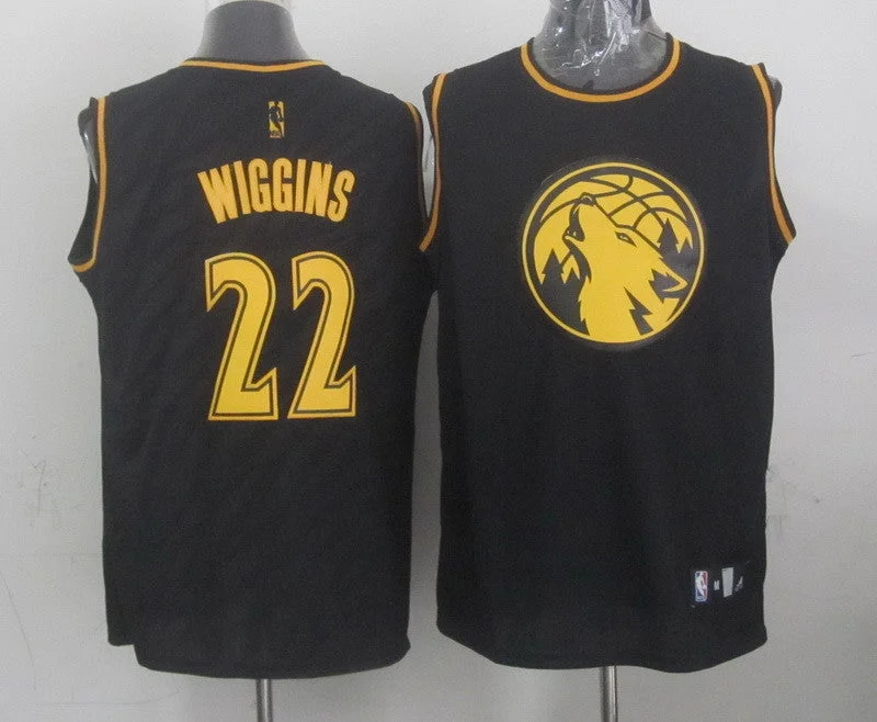 Timberwolves 22 Wiggins Black Precious Metals Fashion Basketball Jerseys