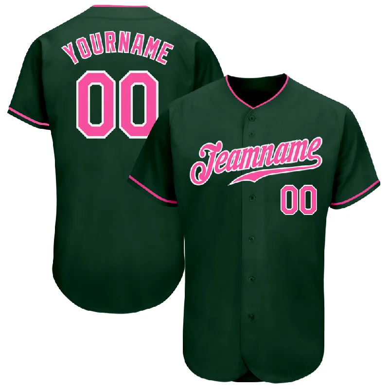 Custom Green Pink-White Authentic Baseball Jersey