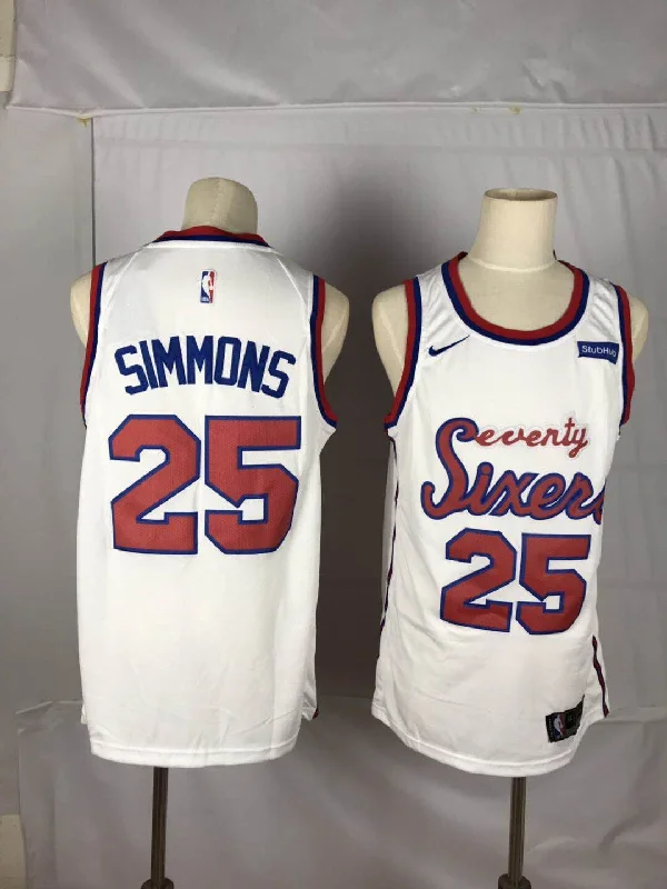 76ers 25 Ben Simmons White Throwback Swingman Basketball Jersey