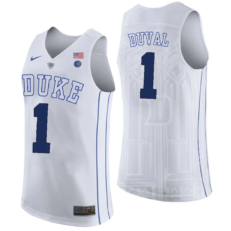 Duke Blue Devils 1 Trevon Duval White Basketball College Basketball Jersey