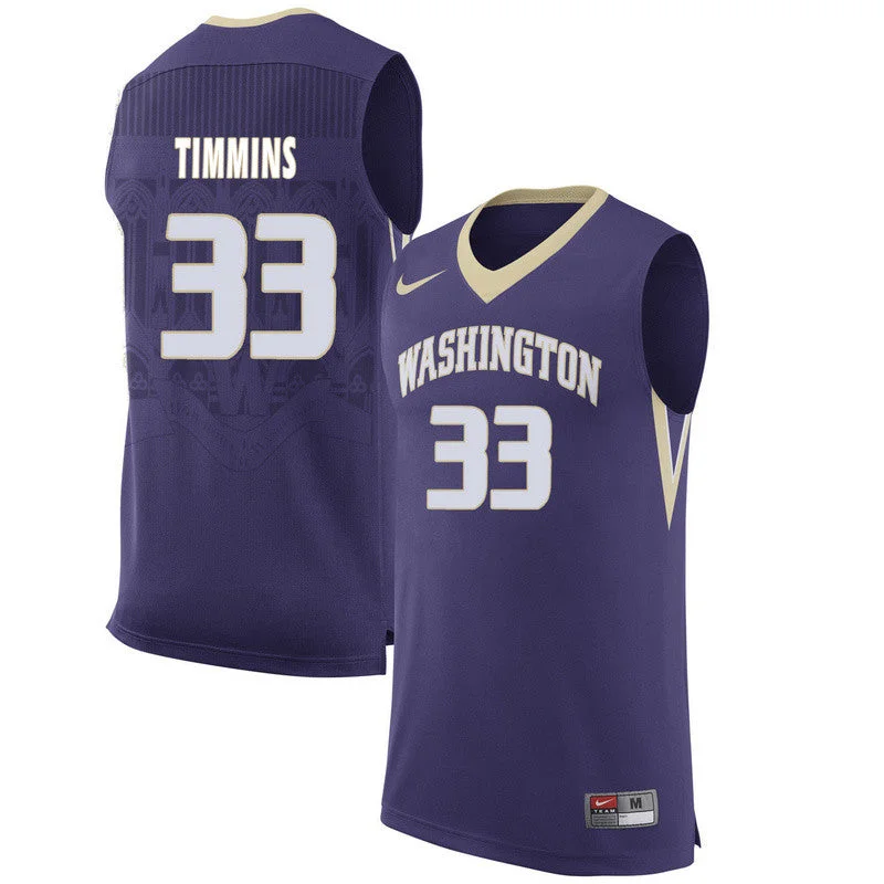 Washington Huskies 33 Sam Timmins Purple College Basketball Basketball Jersey